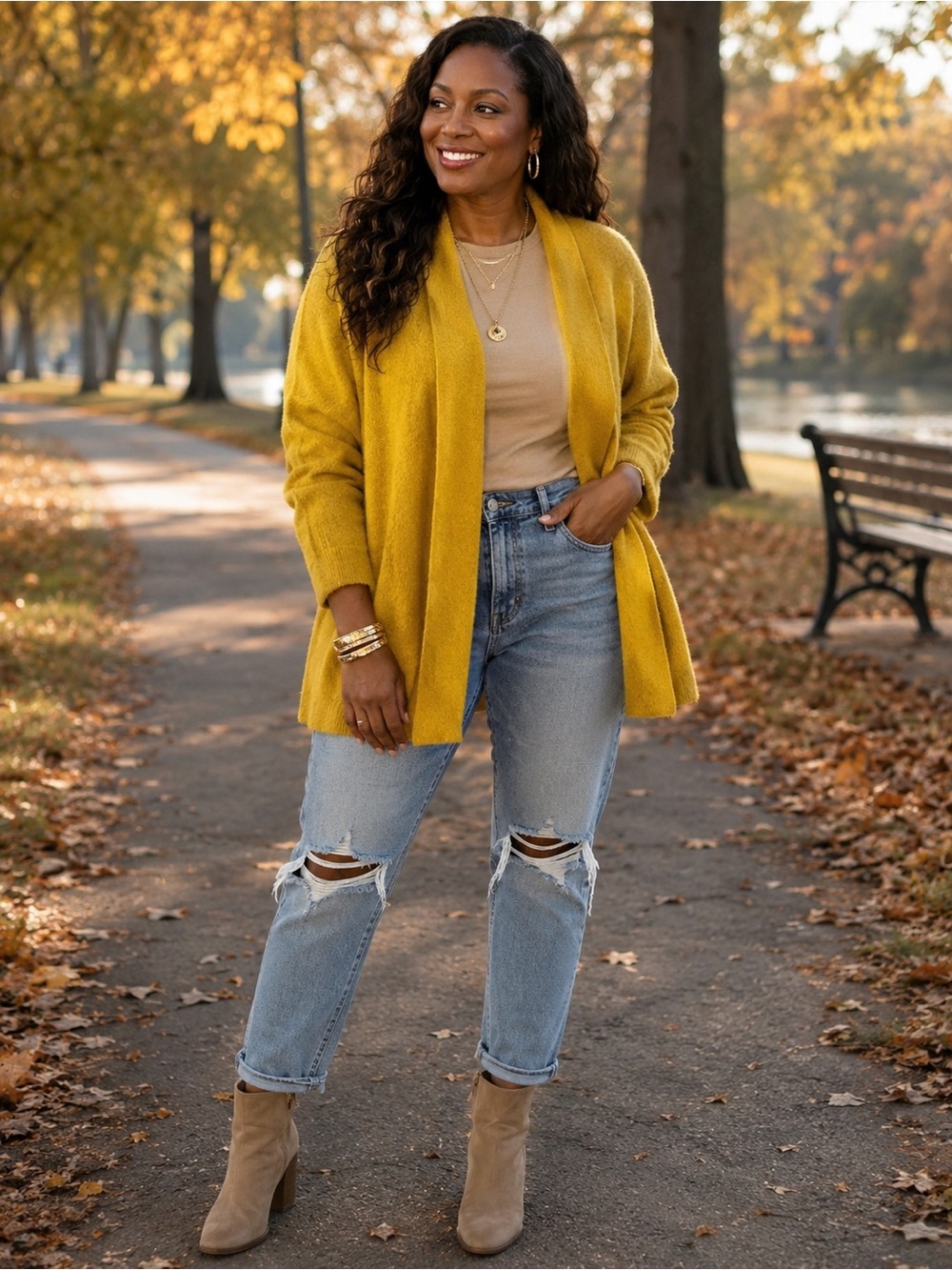 LOFT Mustard Fall Yellow Cardigan M